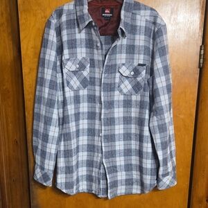 Quiksilver Gray and White Plaid Casual Button Down Shirt